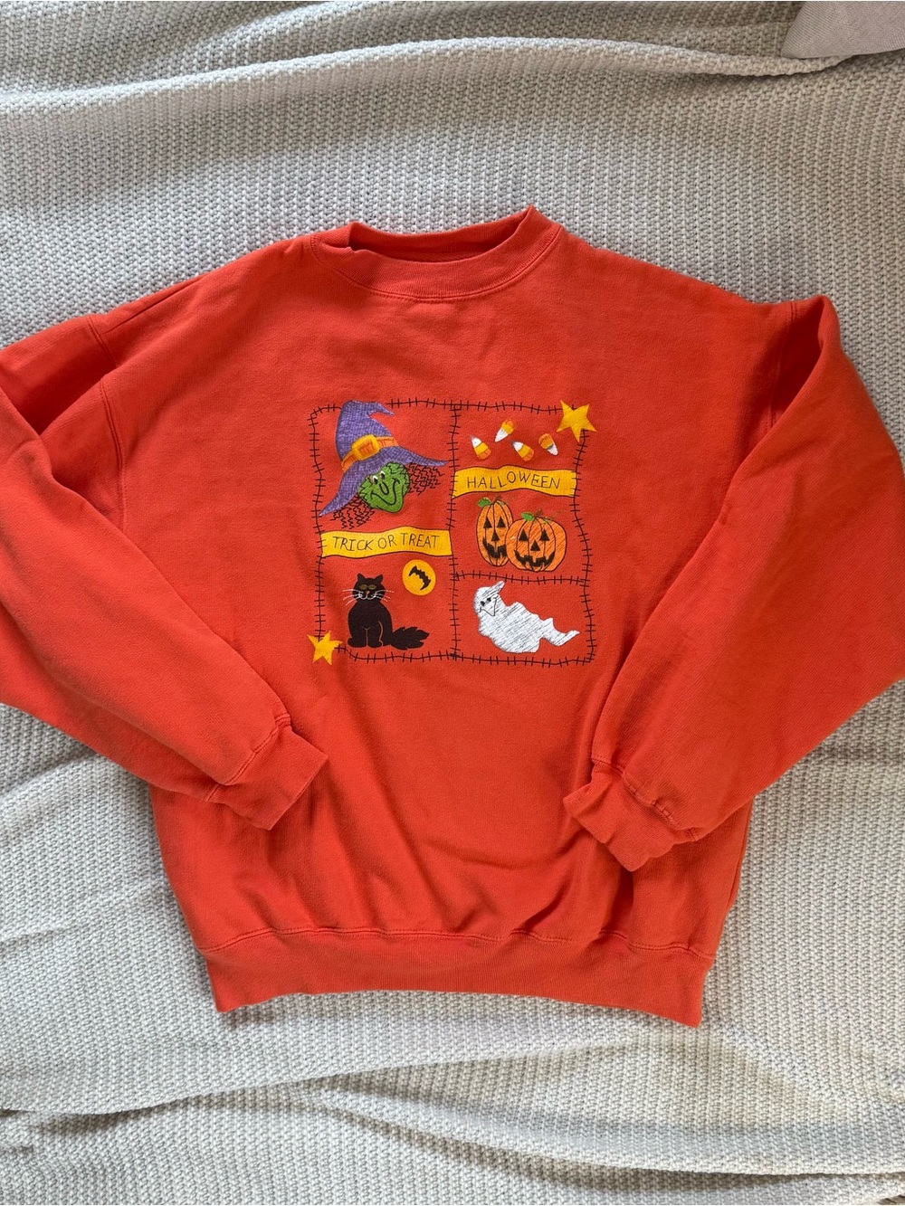 Vintage TSI Sportswear Halloween Sweatshirt Orange Embroidered Crewneck Medium M